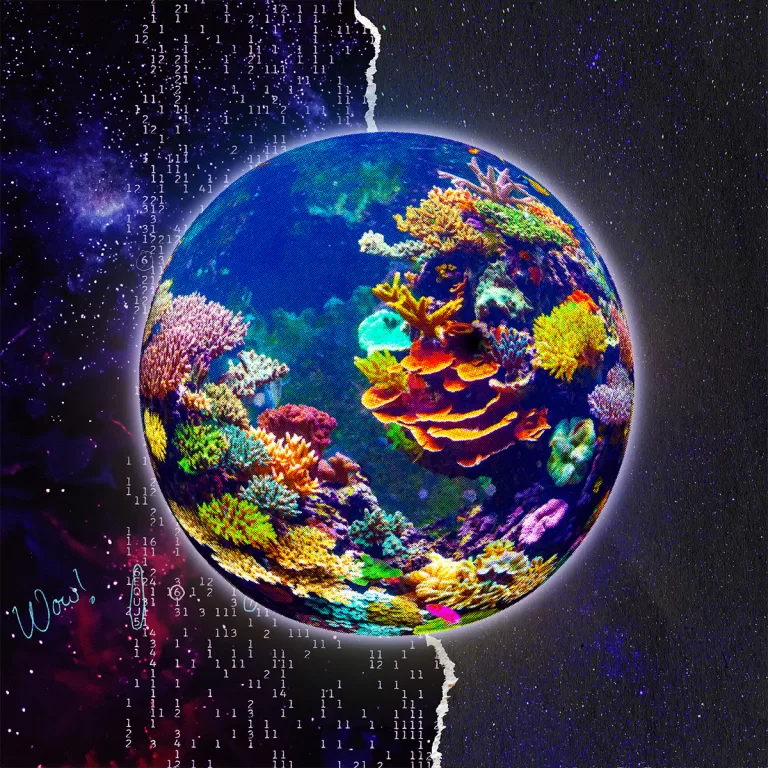 Watermelon Boy - The Wow Signal album cover: a colorful planet with corals in the background