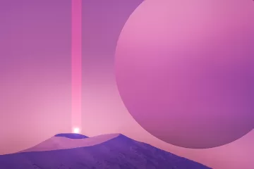 Mayday 13 album cover: a mountain with a really close moon and a purple sky